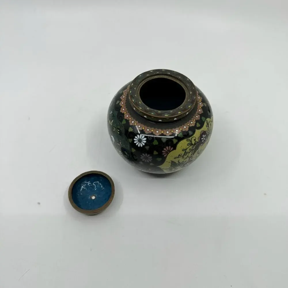 Antique Japanese Cloisonné Enamel Tripod Vessel with Lid